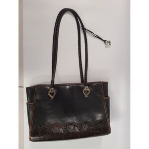 Brighton Leather Heart Tote Bag Brown with Silver Heart Accents Handbag